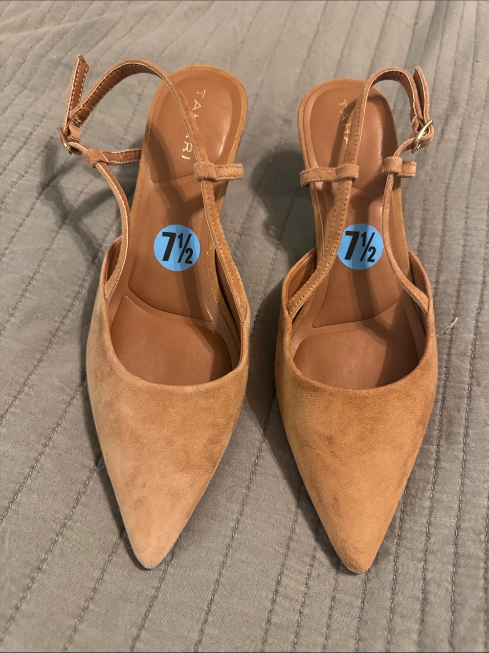 Tahari Suede Pointed Toe T-Strap Slingbacks - Tan